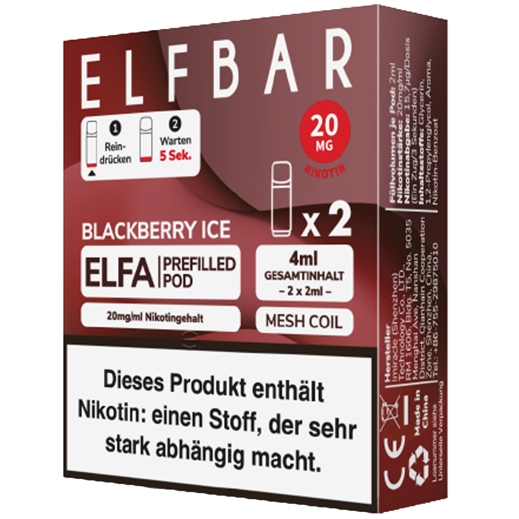 Pods Geschmack Elfbar Pods - ELFBAR ELFA 2 Pods Blackberry Ice ELFBAR MAX Pod | 10 ml Pods Geschmack Elfbar Pods - ELFBAR ELFA 2 Pods Blackberry Ice ELFBAR MAX Pod | 10 ml