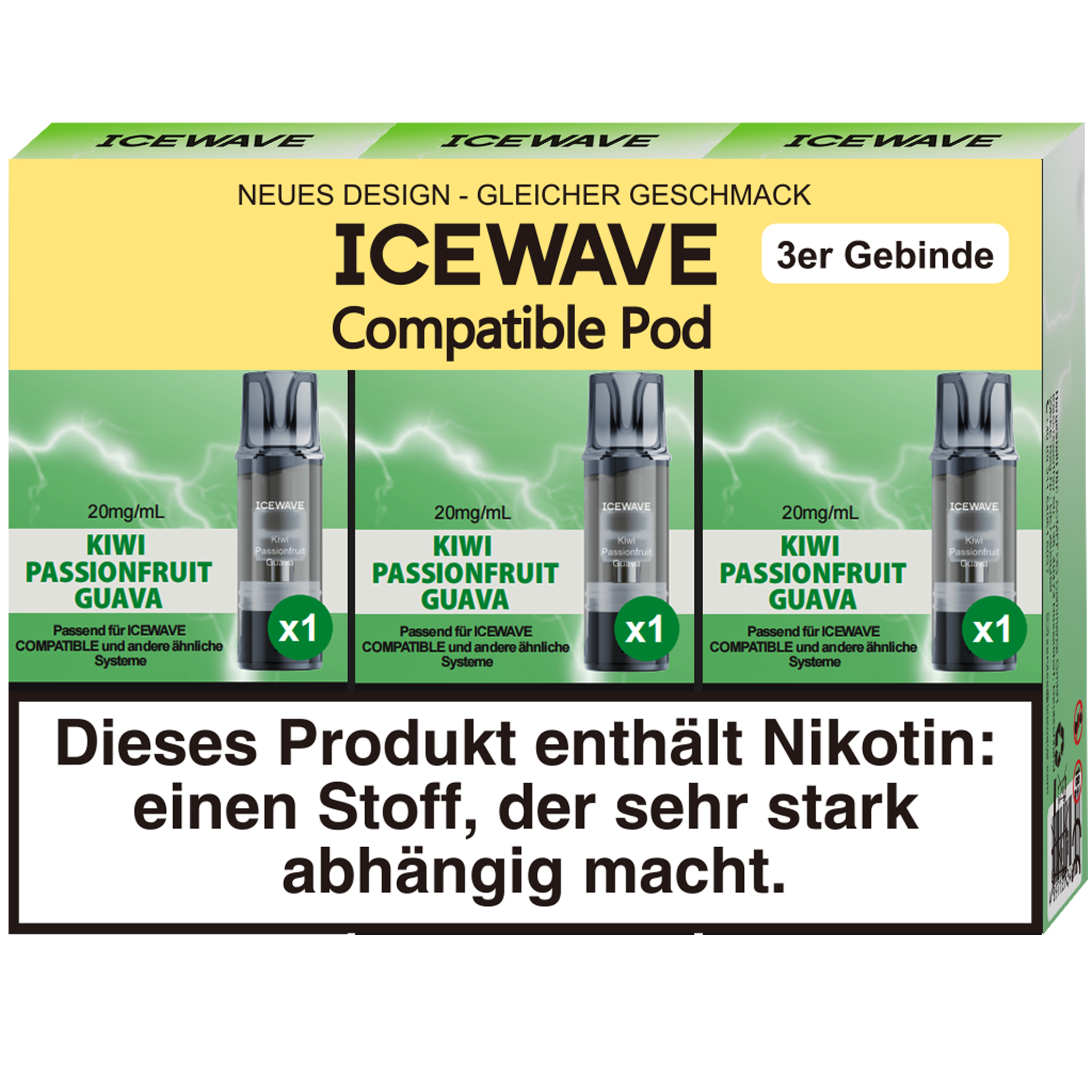 Pods - ICEWAVE Pod Kiwi Passionsfruit Guava 20mg/ml (3er Pack) Pods - ICEWAVE Pod Kiwi Passionsfruit Guava 20mg/ml (3er Pack)