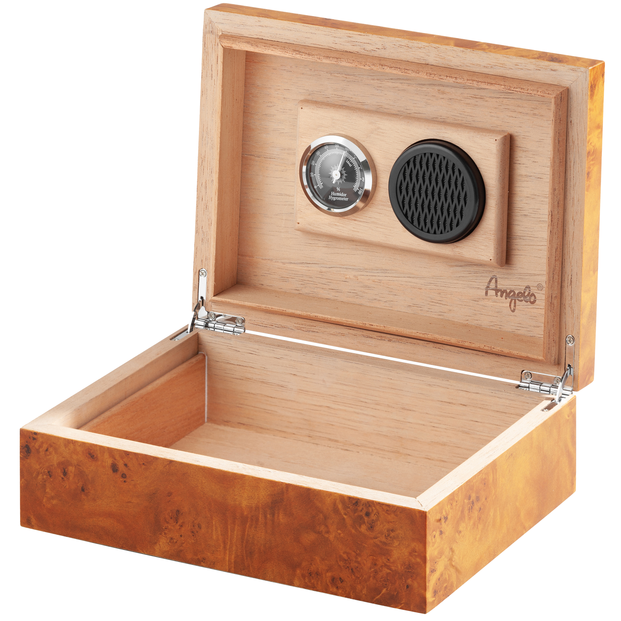Angelo Humidor Für 25 Zigarren - Glasdeckel Mit Außenhygrometer