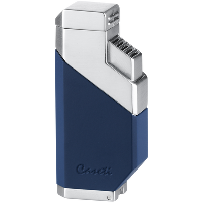 Caseti Feuerzeug 3xJet blau matt/chrom mit Bohrer Frontansicht World of Smoke