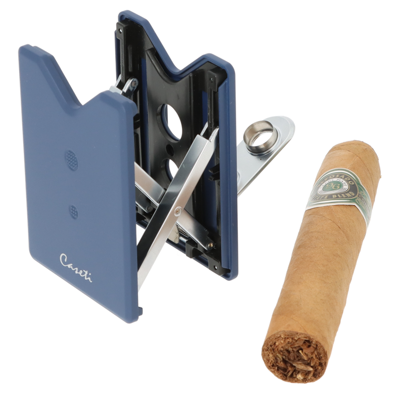 Caseti Zigarrenbohrer blau mit Ständer Frontansicht World of Smoke