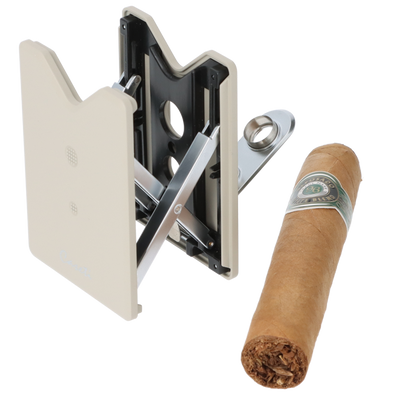 Caseti Zigarrenbohrer grau mit Ständer Frontansicht World of Smoke