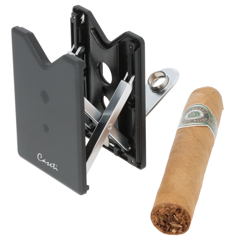 Caseti Zigarrenbohrer schwarz mit Ständer Frontansicht World of Smoke