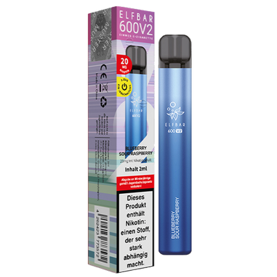 ELFBAR Einweg E-Zigarette Blueberry Sour Raspberry 20mg ca. 600 Züge Frontansicht World of Smoke