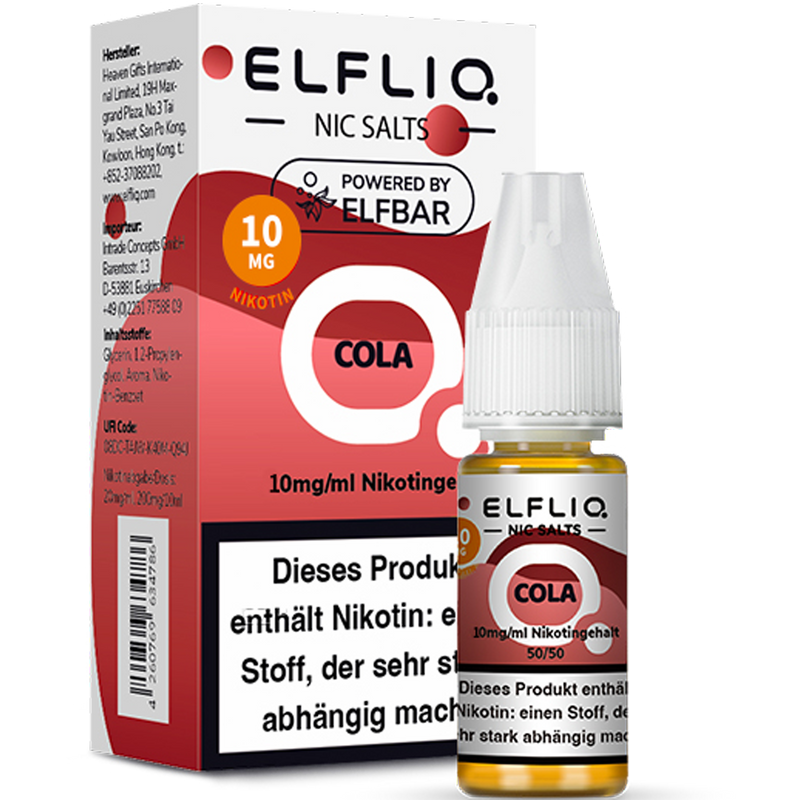 ELFBAR ELFLIQ 10 mg Cola Nikotinsalz Liquid 10ml Frontansicht World of Smoke
