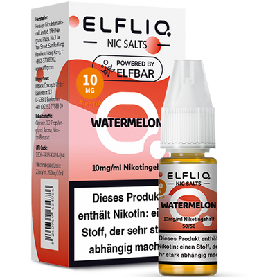 ELFBAR ELFLIQ 10 mg Watermelon Nikotinsalz Liquid 10ml Frontansicht World of Smoke