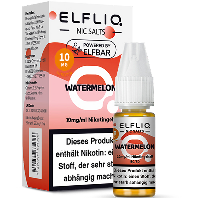 ELFBAR ELFLIQ 10 mg Watermelon Nikotinsalz Liquid 10ml Frontansicht World of Smoke