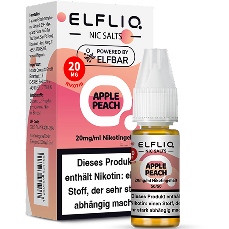 ELFBAR ELFLIQ 20 mg Apple Peach Nikotinsalz Liquid 10ml Frontansicht World of Smoke