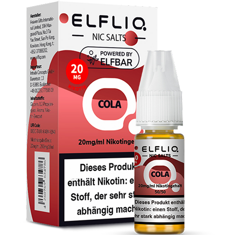 ELFBAR ELFLIQ 20 mg Cola Nikotinsalz Liquid 10ml Frontansicht World of Smoke