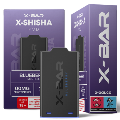 X-Bar X-Shisha Pod Blueberry nikotinfrei Frontansicht World of Smoke 
