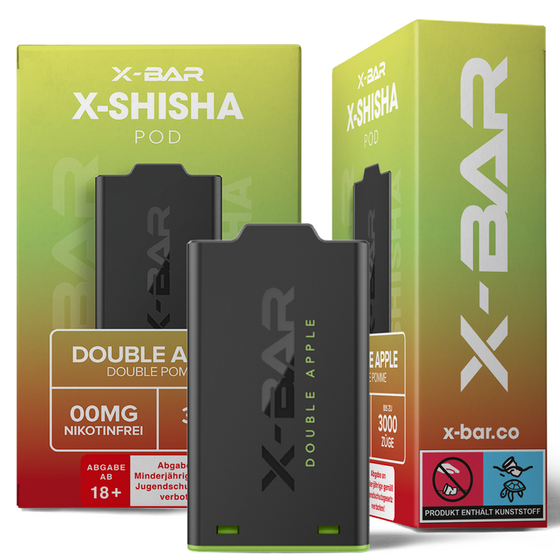 X-Bar X-Shisha Pod Double Apple nikotinfrei Frontansicht World of Smoke