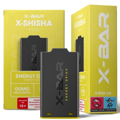X-Bar X-Shisha Pod Energy Drink nikotinfrei Frontansicht World of Smoke 