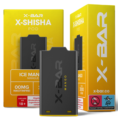 X-Bar X-Shisha Pod Ice Mango nikotinfrei Frontansicht World of Smoke