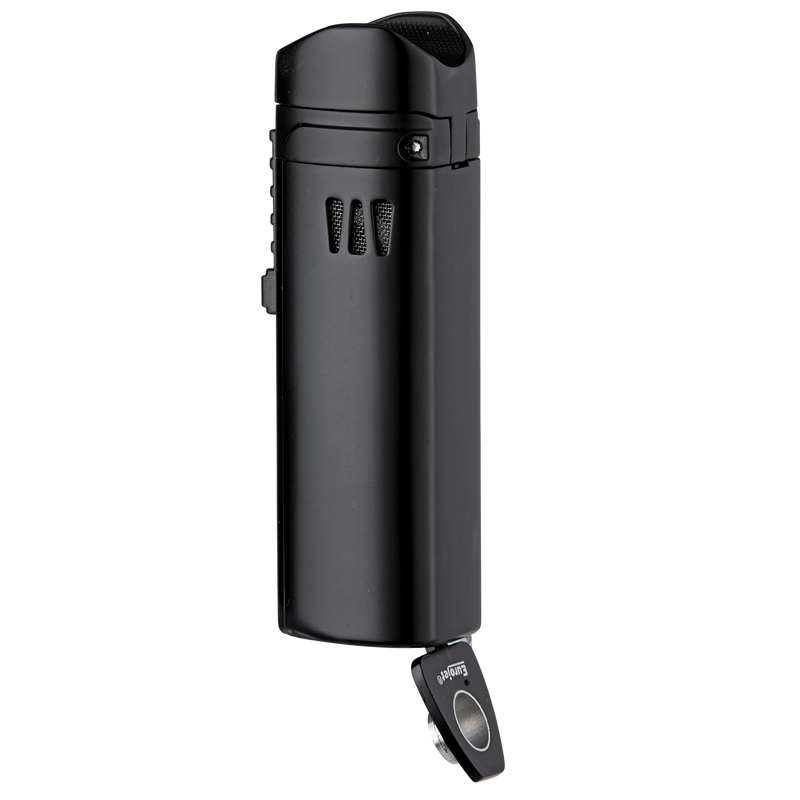 Eurojet Feuerzeug 3xJet mit Bohrer und Zigarrenablage schwarz Detailansicht World of Smoke