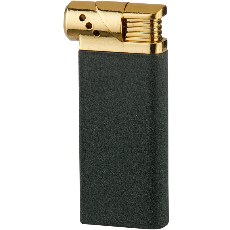Eurojet Feuerzeug Pfeife piezo Schwarz matt goldfarben mit Bohrer und Zigarrenablage Frontansicht World of Smoke