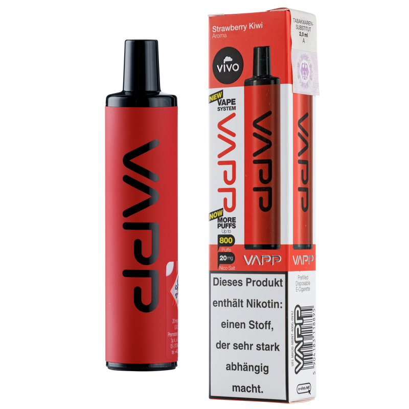Vivo Vapp Einweg E-Zigarette Strawberry Kiwi Frontansicht World of Smoke