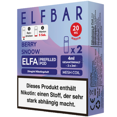 2x ELFBAR Elfa CP prefilled Pod Berry Snoow 20mg/ml ca. 600 Züge Pod Frontansicht World of Smoke 