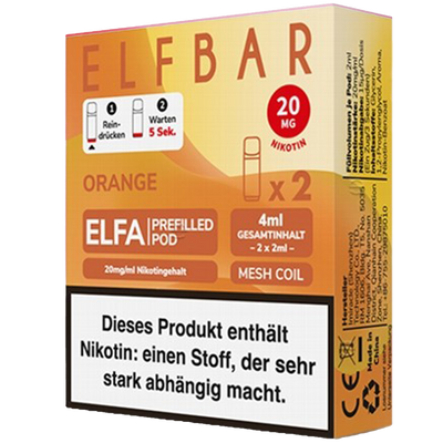 2x ELFBAR ELFA CP prefilled Pod Orange  20mg/ml ca 600 Züge Pod Frontansicht World of Smoke