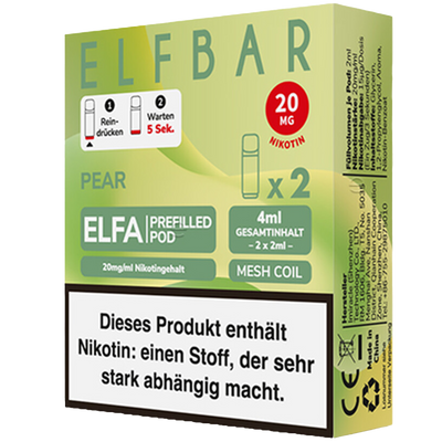 2x ELFBAR ELFA CP prefilled Pod Pear 20mg/ml ca 600 Züge Pod Frontansicht World of Smoke