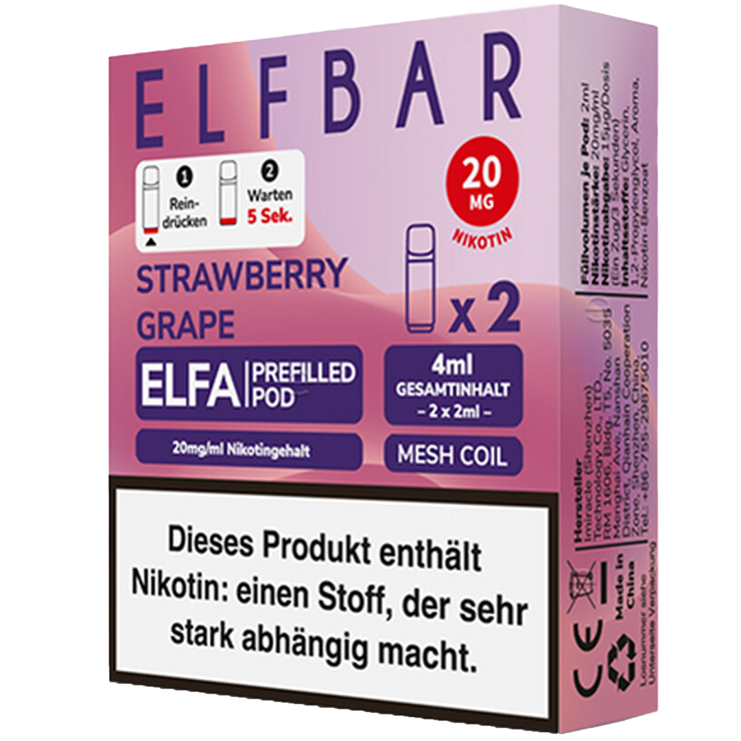 Pods - 2x ELFBAR ELFA CP Prefilled Pod Strawberry Grape 20mg/ml ca. 600 Zge /Pod Pods - 2x ELFBAR ELFA CP Prefilled Pod Strawberry Grape 20mg/ml ca. 600 Zge /Pod