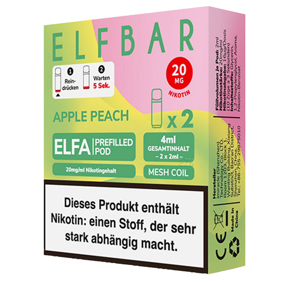 Pods - 2x ELFBAR ELFA CP Prefilled Pod Apple Peach 20mg/ml ca. 600 Zge/Pod Pods - 2x ELFBAR ELFA CP Prefilled Pod Apple Peach 20mg/ml ca. 600 Zge/Pod