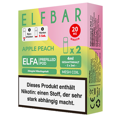 2x ELFBAR ELFA Pod Apple Peach 20mg/ml Frontansicht World of Smoke