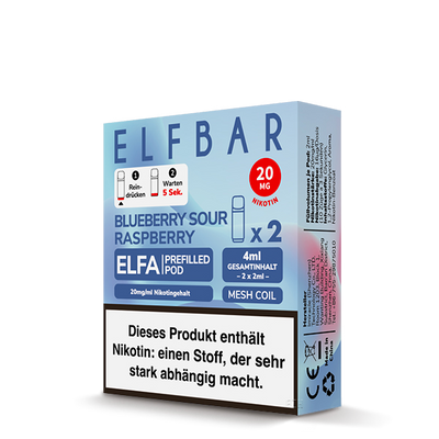 2x ELF BAR ELFA Pods Blueberry Sour Raspberry 20mg/ml Frontansicht World of Smoke 