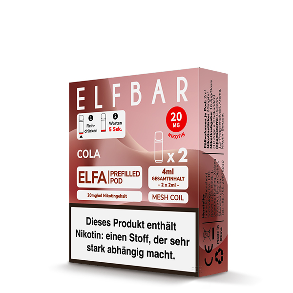 2x ELF BAR ELFA Pod Cola 20mg/ml Frontansicht World of Smoke