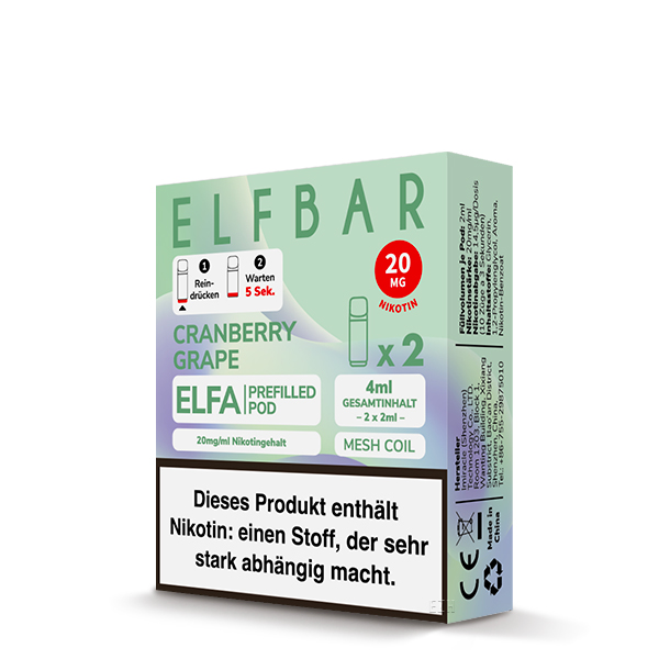 2x ELF BAR ELFA Pods Cranberry Grape 20mg/ml Frontansicht World of Smoke
