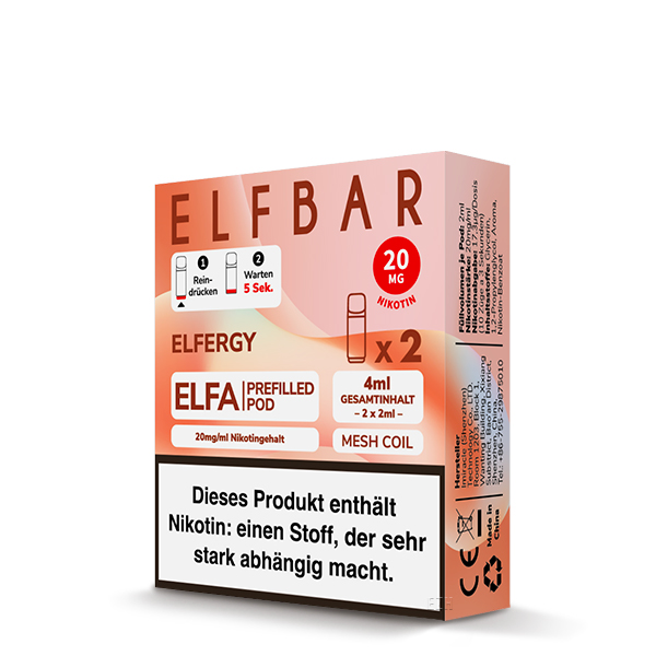 2x ELF BAR ELFA Pods Elfergy 20mg/ml Frontansicht World of Smoke