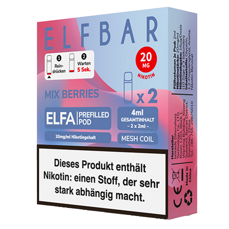 2x ELFBAR ELFA Pod Mix Berries 20mg Frontansicht World of Smoke
