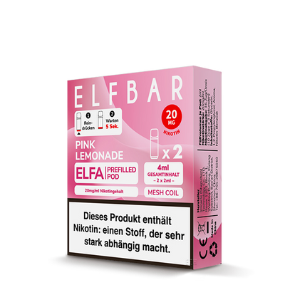 2 ELF BAR ELFA Pods Pink Lemonade 20mg/ml Frontansicht World of Smoke