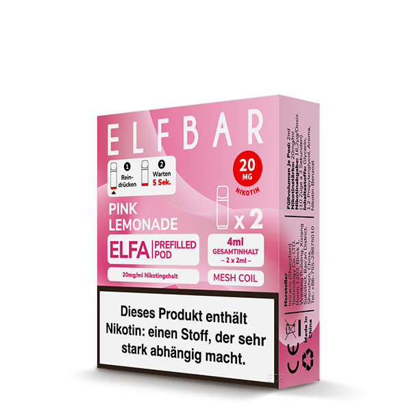 2 ELF BAR ELFA Pods Pink Lemonade 20mg/ml Frontansicht World of Smoke