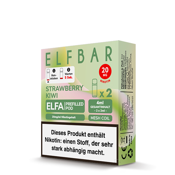 2x ELF BAR ELFA Pods Strawberry Kiwi 20mg/ml Frontansicht World of Smoke