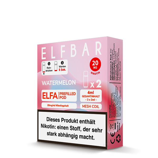 2x ELF BAR ELFA Pods Watermelon 20mg/ml Frontansicht World of Smoke