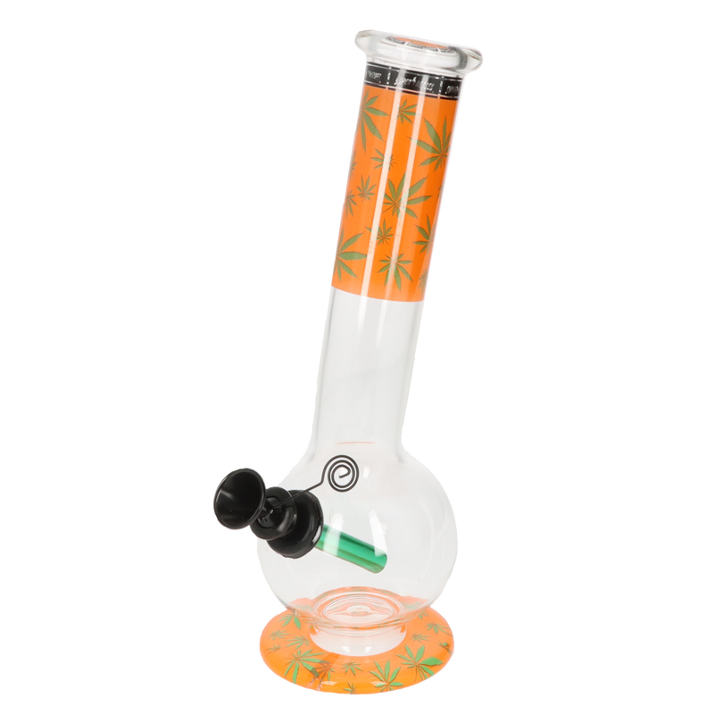 Super Heroes Glasbong Kugel, Transparent/Orange mit Hanfblatt, H. 30 cm Ø4cm