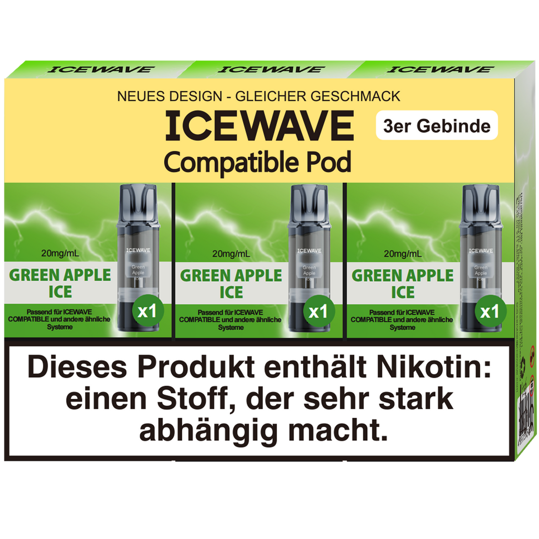 Pods - ICEWAVE Pod Green Apple Ice 20mg/ml (3er Pack) Pods - ICEWAVE Pod Green Apple Ice 20mg/ml (3er Pack)