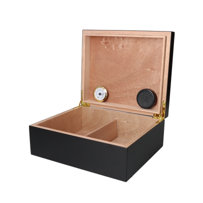 Angelo Humidor Schwarz matt /Golddekor, 28 x 23,6 x 11,2 cm