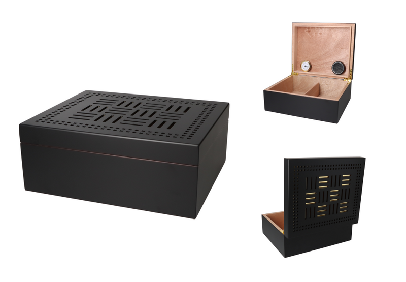Angelo Humidor Schwarz matt /Golddekor, 28 x 23,6 x 11,2 cm