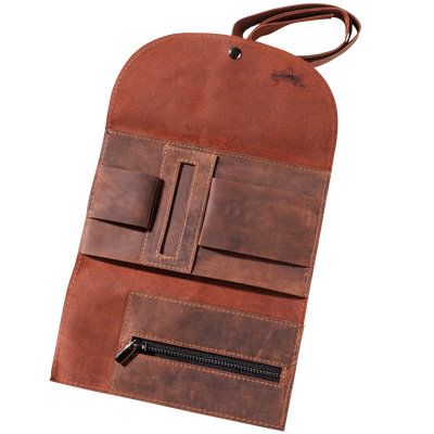 Angelo Feinschnittbeutel Ziegenleder braun Vintage 17 x 9,5 cm Detailansicht World of Smoke