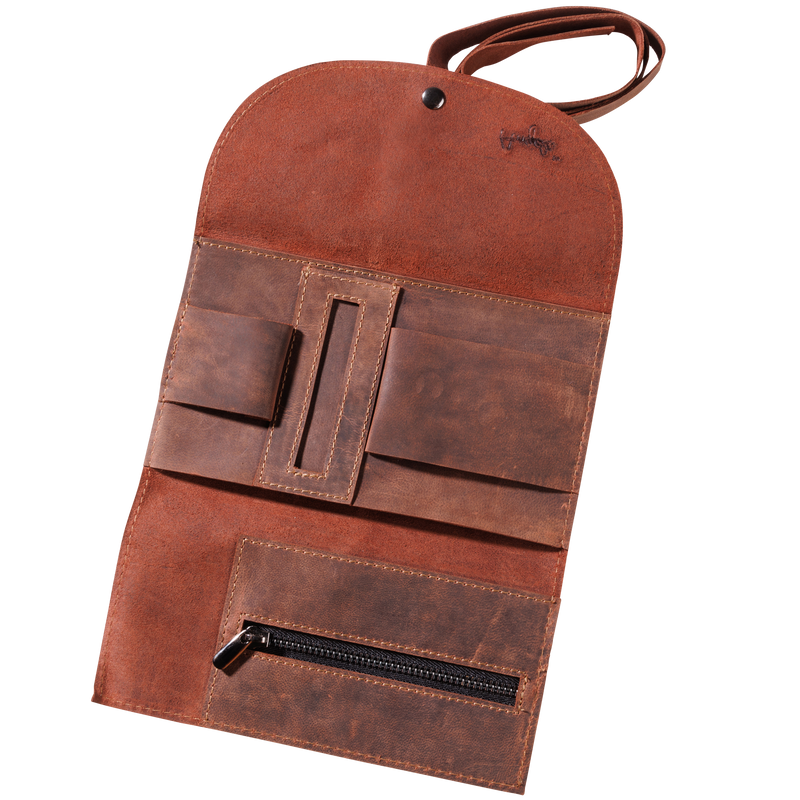 Angelo Feinschnittbeutel Ziegenleder braun Vintage 17 x 9,5 cm Detailansicht World of Smoke