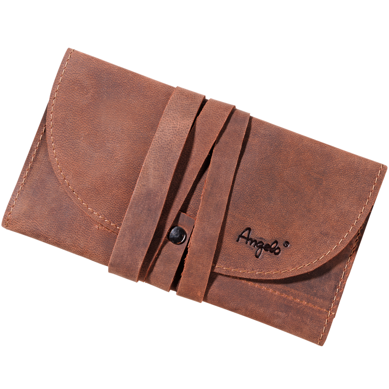 Angelo Feinschnittbeutel Ziegenleder braun Vintage 17 x 9,5 cm Frontansicht World of Smoke