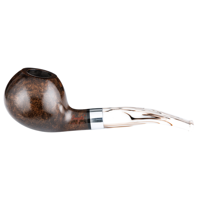 Angelo Pfeife Halfbent/Golfball Vintage braun, farbiges Mundstück mit Ring Frontansicht World of Smoke