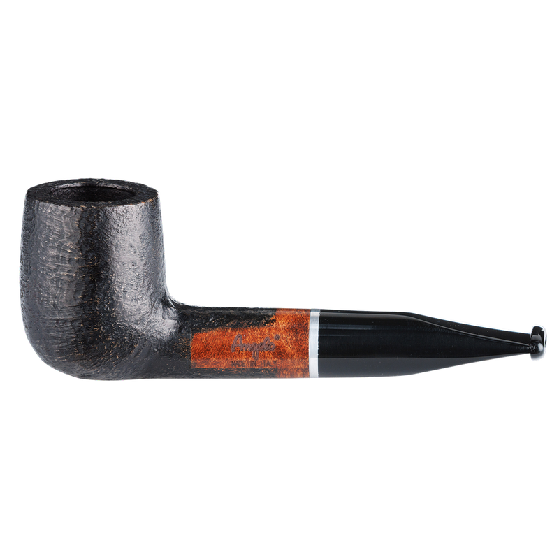 Angelo Pfeife Mini gerade, sandgestrahlt schwarz/braun mit Ring Frontansicht World of Smoke