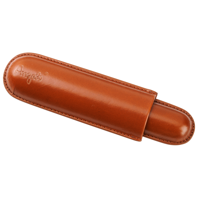 Angelo Zigarrenetui 1er Braun Lederimitat, 16cm, Ring 58 Frontansicht World of Smoke