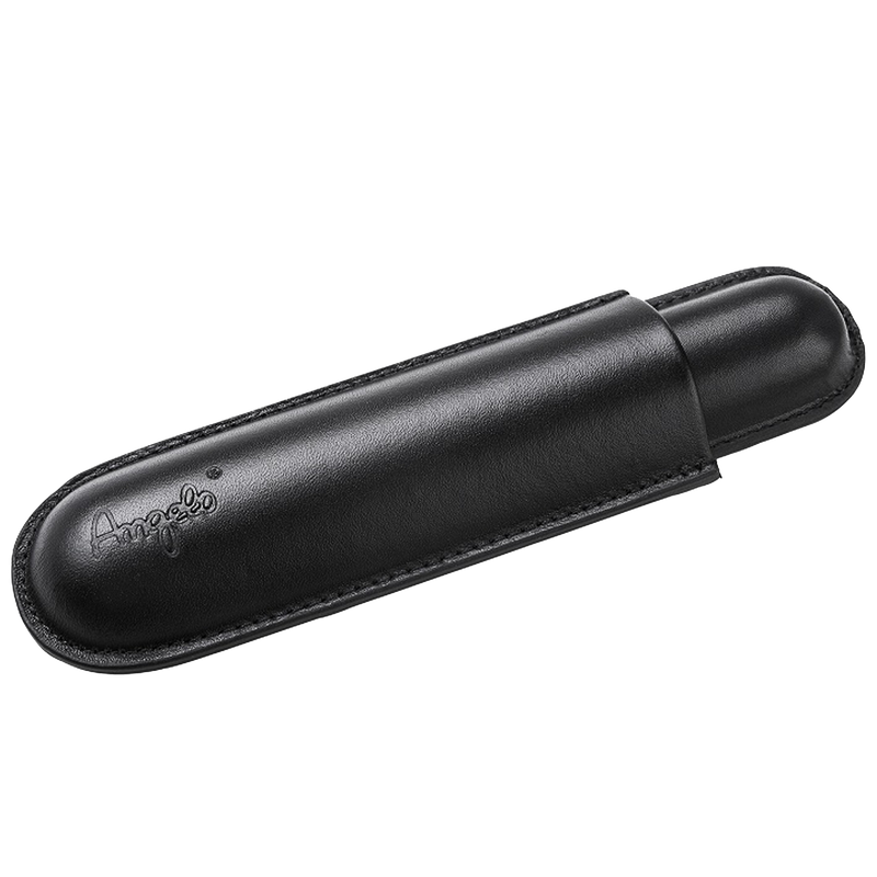 Angelo Zigarrenetui 1er Schwarz Lederimitat, 16cm, Ring 58 Frontansicht World of Smoke