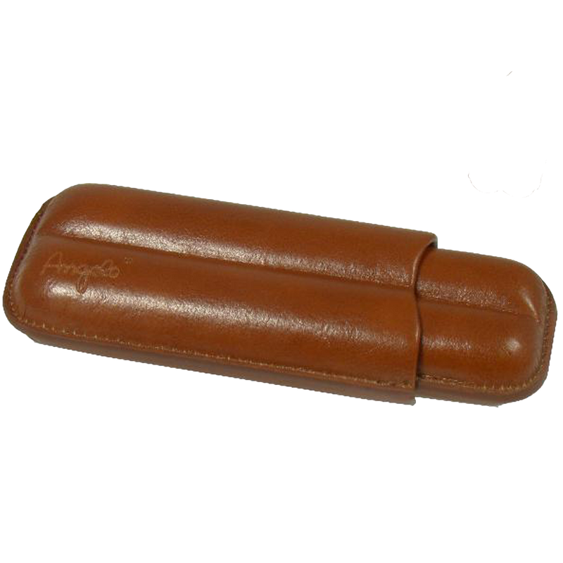 Angelo Zigarrenetui Braun 2er, Lederimitat,13,5cm, Ring 58 Frontansicht World of Smoke