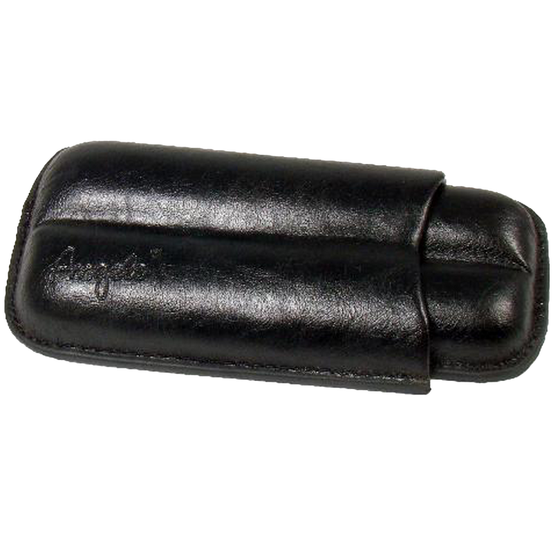 Angelo Zigarrenetui Schwarz 2er, Lederimitat,13,5cm,Ring53 Frontansicht World of Smoke