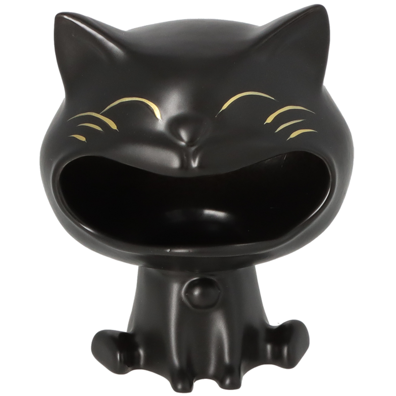 Aschenbecher Katze Keramik schwarz Frontansicht World of Smoke