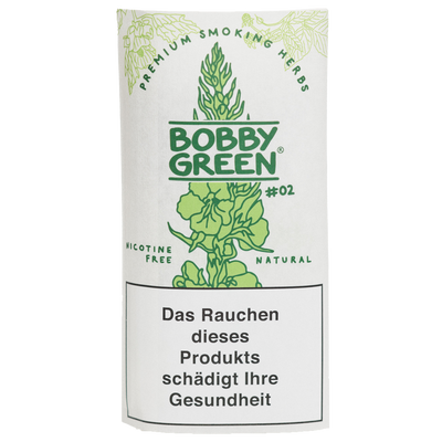 Bobby Green #02 20g Tabakersatz mit Königskerze,Himbeerblätter,Eibisch und Damiana Frontansicht World of Smoke